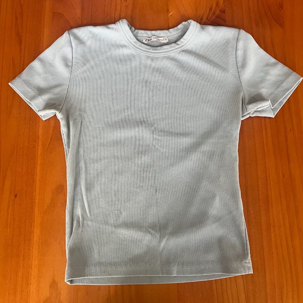 Zara Light Blue Ribbed Baby tee
